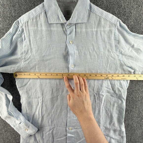 Eleventy Button Up Shirt Striped Blue White Long Sleeve Linen Woven Medium Adult - Picture 6 of 15
